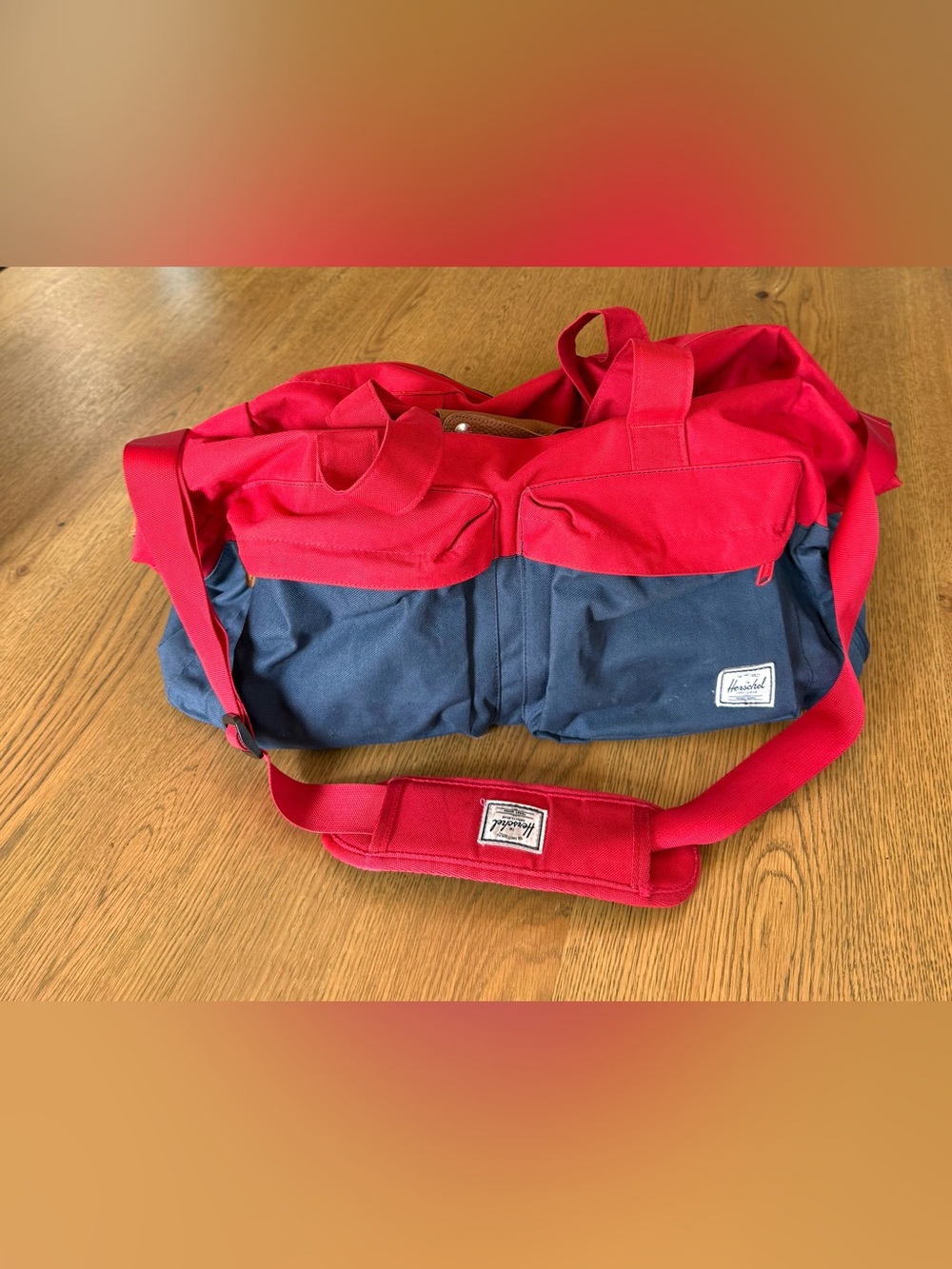 Herschel Supply Co Novel Red Navy Colorblock Duffle Weekender Bag OS - Picture 4 of 16